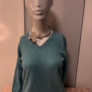Women's Teal V-Neck Sweater Cashmere